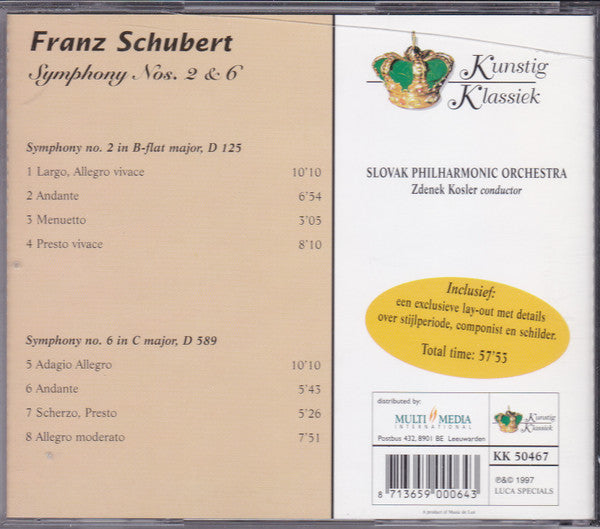 Franz Schubert : Symphony No. 2 In B Flat Major, Symphony No. 6 In C Major (CD, Comp)
