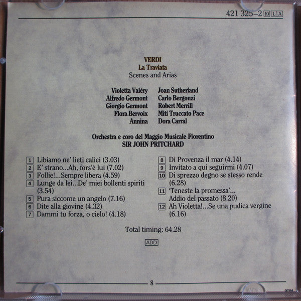 Giuseppe Verdi, Joan Sutherland, Carlo Bergonzi, Robert Merrill, John Pritchard : La Traviata - Scenes And Arias (CD, RM, RP)