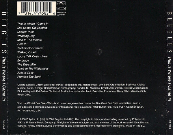 Bee Gees : This Is Where I Came In (HDCD, Album, S/Edition)