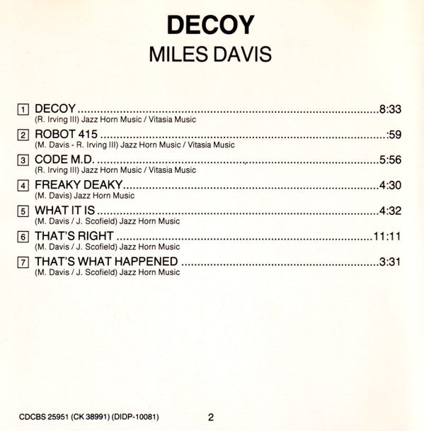 Miles Davis : Decoy (CD, Album)