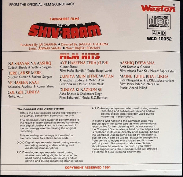 Rajesh Roshan, Anwar Sagar : Shiv Raam (CD)