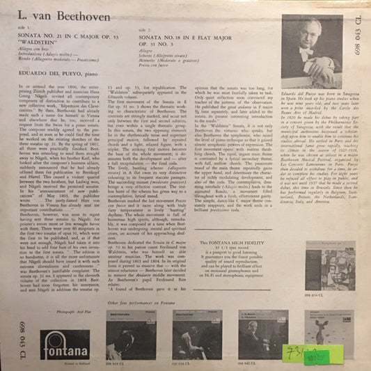 Ludwig van Beethoven, Eduardo Del Pueyo : Sonata C Major Op. 53 "Waldstein" / Sonata E Flat Major Op. 31 No. 3 (LP)