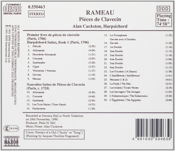 Jean-Philippe Rameau, Alan Cuckston : Pièces de Clavecin - Book 1 - Nouvelles Suites (CD)