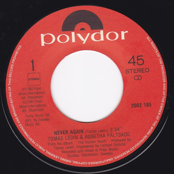 Tomas Ledin / Agnetha Fältskog : Never Again (7", Single)