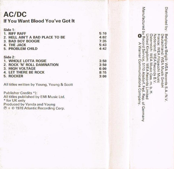 AC/DC : If You Want Blood You've Got It (Cass, Album, RE, ora)