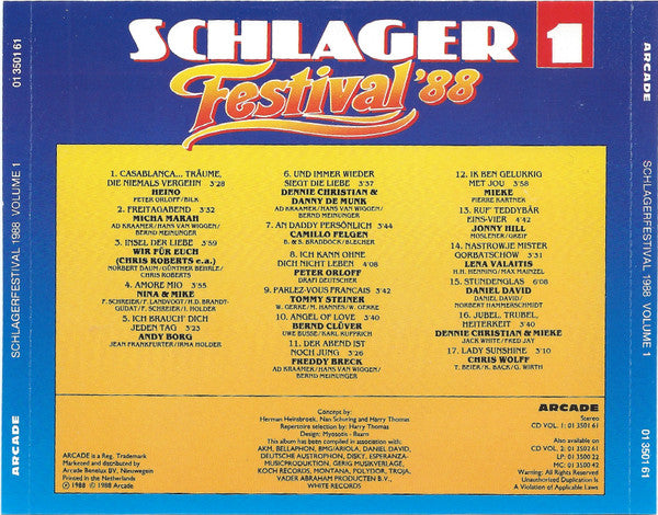 Various : Harry Thomas Präsentiert SchlagerFestival '88 Volume 1 (CD, Comp)