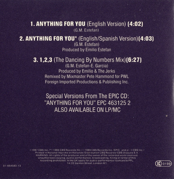 Miami Sound Machine : Anything For You (CD, Mini, Maxi, RE)
