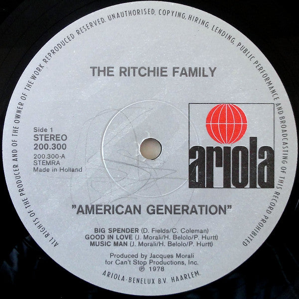 The Ritchie Family : American Generation (LP, Album, P/Mixed)