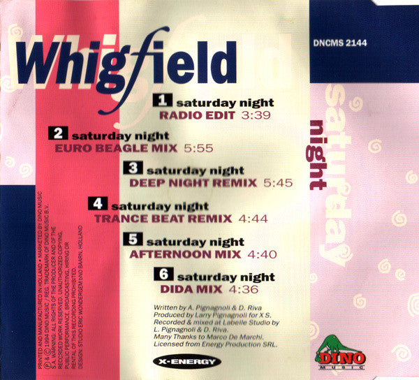 Whigfield : Saturday Night (Holiday Remixes) (CD, Maxi)