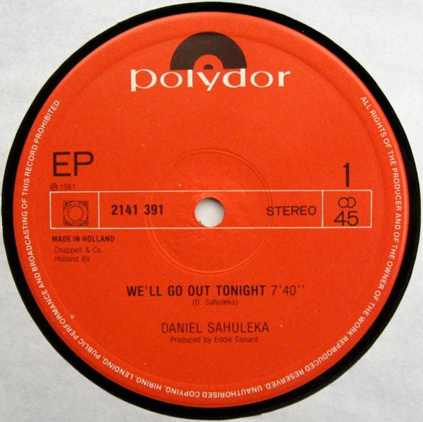 Daniel Sahuleka : We'll Go Out Tonight (Special Disco Version) (12", EP)