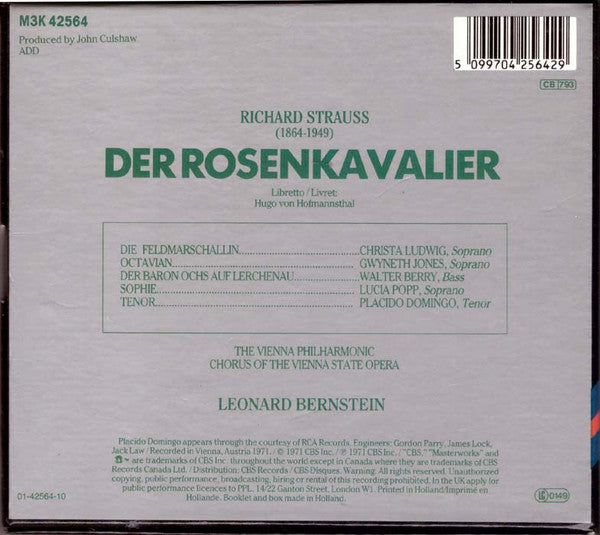 Richard Strauss : Wiener Philharmoniker, Leonard Bernstein, Placido Domingo, Christa Ludwig, Gwyneth Jones, Walter Berry, Lucia Popp : Der Rosenkavalier (3xCD + Box)