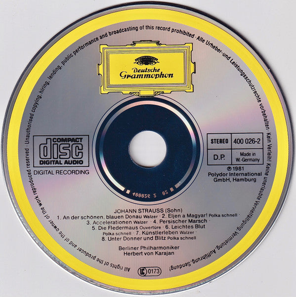 Johann Strauss Jr. - Berliner Philharmoniker • Herbert von Karajan : An Der Schönen Blauen Donau = The Blue Danube = Le Beau Danube Bleu (CD, Album, RE)