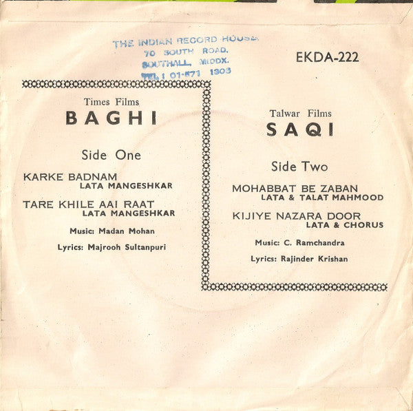 Madan Mohan / C. Ramchandra : Baghi / Saqi (7", EP, Comp)