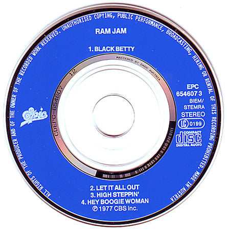 Ram Jam : Black Betty / Let It All Out / High Steppin' / Hey Boogie Woman (CD, Mini, Maxi)