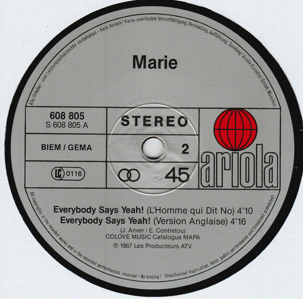 Marie (13) : Everybody Says Yeah! (12", Maxi)