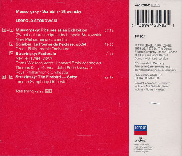 Modest Mussorgsky, Igor Stravinsky, Alexander Scriabin, Leopold Stokowski : Pictures At An Exhibition / The Firebird - Suite / Le Poème De L'Extase (CD, Comp)