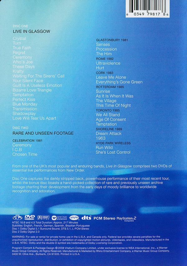 New Order : Live In Glasgow (2xDVD-V, NTSC)