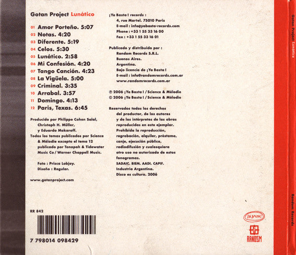 Gotan Project : Lunático (CD, Album, RP, Eps)