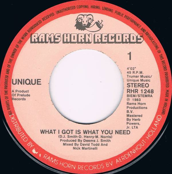 Unique (5) : What I Got Is What You Need (7", Single)