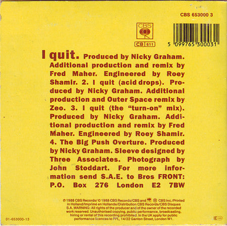 Bros : I Quit (CD, Mini, Single)