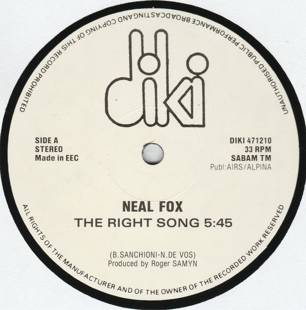 Neal Fox : The Right Song (12")