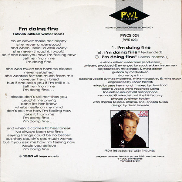 Jason Donovan : I'm Doing Fine (CD, Maxi)