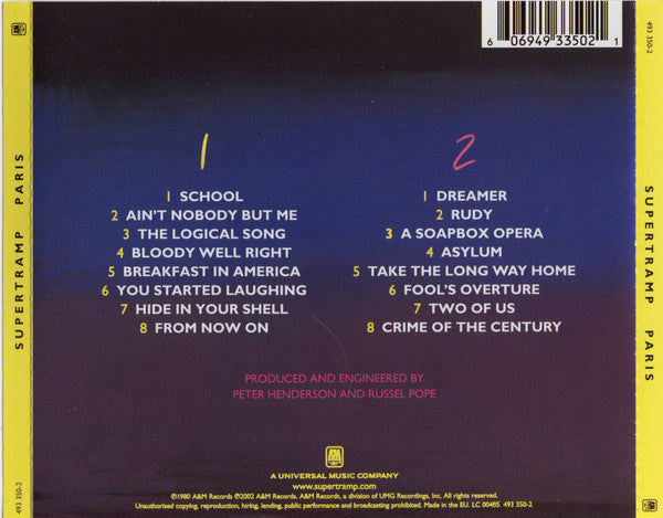 Supertramp : Paris (2xCD, Album, RE, RM)