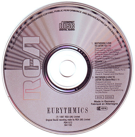 Eurythmics : Beethoven (CD, Maxi)
