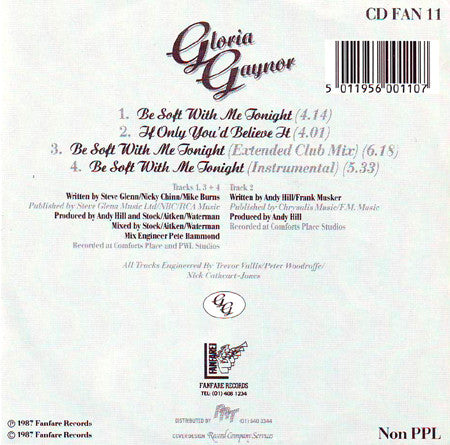 Gloria Gaynor : Be Soft With Me Tonight (CD, Single)