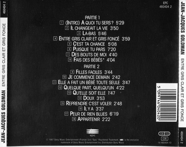 Jean-Jacques Goldman : Entre Gris Clair Et Gris Foncé (CD, Album, RE)