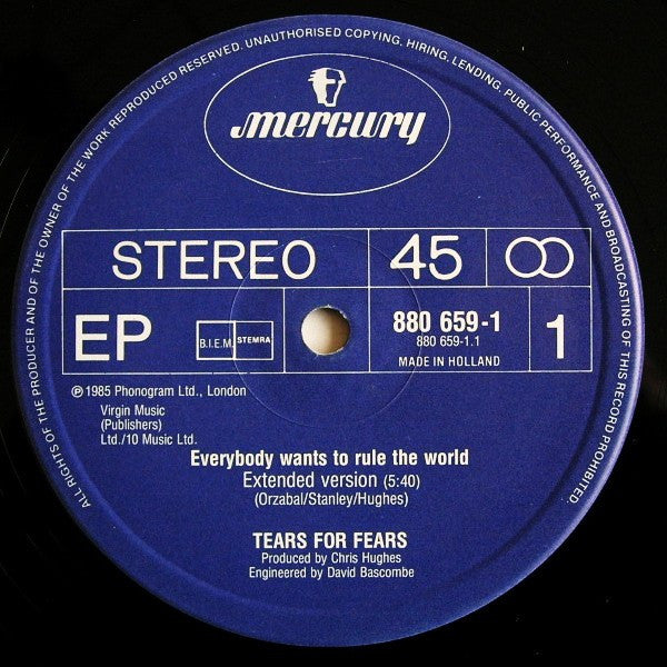 Tears For Fears : Everybody Wants To Rule The World (Extended Version) (12", EP)