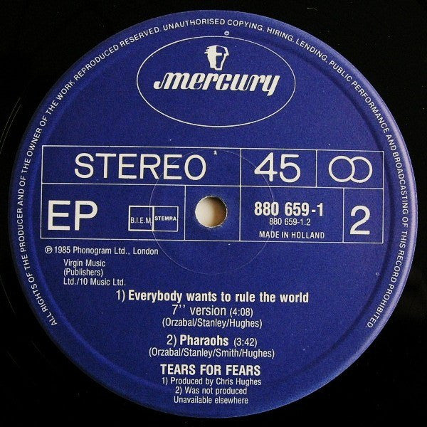 Tears For Fears : Everybody Wants To Rule The World (Extended Version) (12", EP)