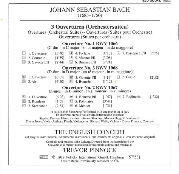 Johann Sebastian Bach - Trevor Pinnock, The English Concert : Ouvertüren - Orchestral Suites Nos. 1 - 2 - 3 (CD, Comp)