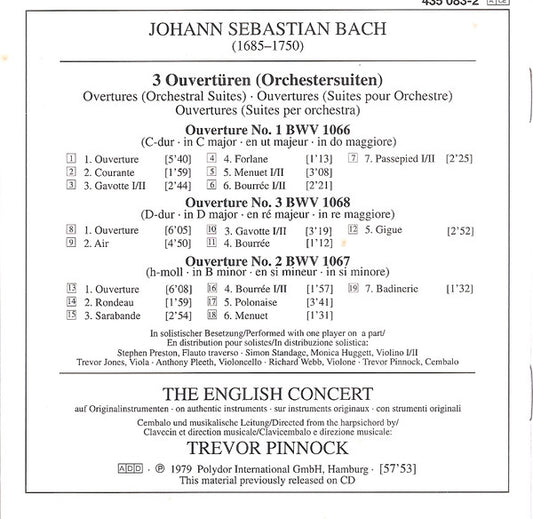 Johann Sebastian Bach - Trevor Pinnock, The English Concert : Ouvertüren - Orchestral Suites Nos. 1 - 2 - 3 (CD, Comp)