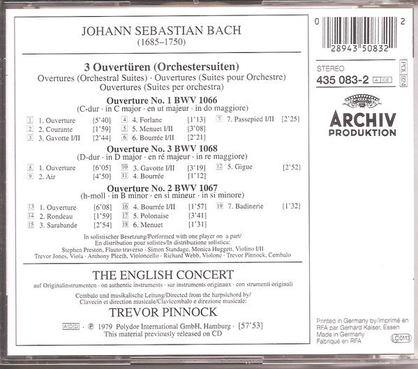 Johann Sebastian Bach - Trevor Pinnock, The English Concert : Ouvertüren - Orchestral Suites Nos. 1 - 2 - 3 (CD, Comp)