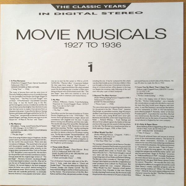 Various : Movie Musicals 1927 To 1936 (LP)