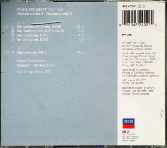 Franz Schubert - Peter Pears • Benjamin Britten : Meisterwerke • Masterworks: Winterreise • Die Schöne Müllerin (2xCD, Comp, RM)