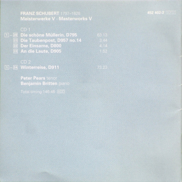 Franz Schubert - Peter Pears • Benjamin Britten : Meisterwerke • Masterworks: Winterreise • Die Schöne Müllerin (2xCD, Comp, RM)