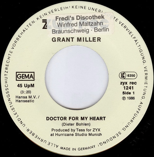Grant Miller : Doctor For My Heart (7", Single)