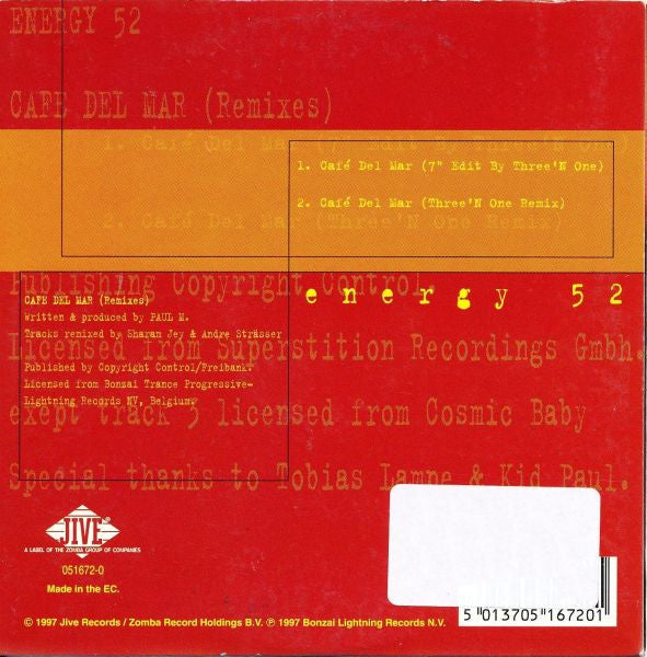 Energy 52 : Café Del Mar (Remixes) (CD, Single)