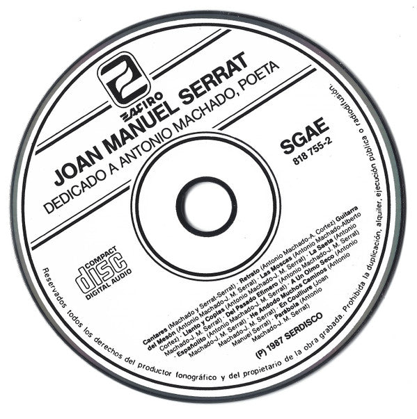 Joan Manuel Serrat : Dedicado A Antonio Machado, Poeta (CD, Album, RE)