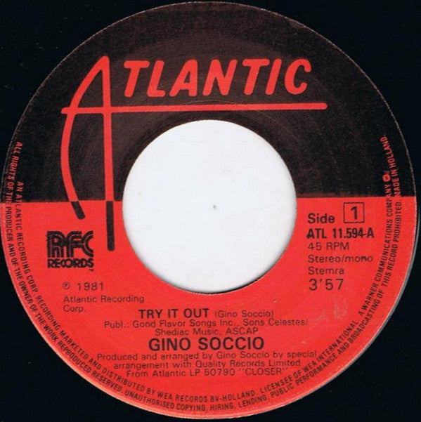 Gino Soccio : Try It Out (7", Single, Mono, Yel)