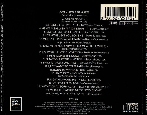 Various : Big Motown Hits And Hard-To Find Classics - Volume 2 (CD, Comp)