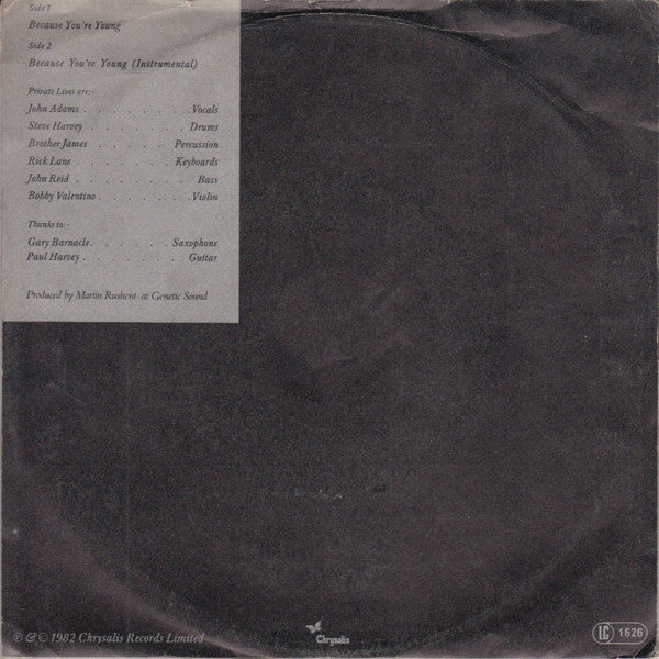 Private Lives : Because You're Young (7", Single)