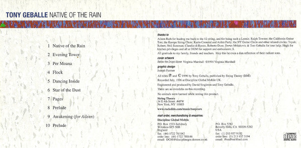 Tony Geballe : Native Of The Rain (CD, Album)