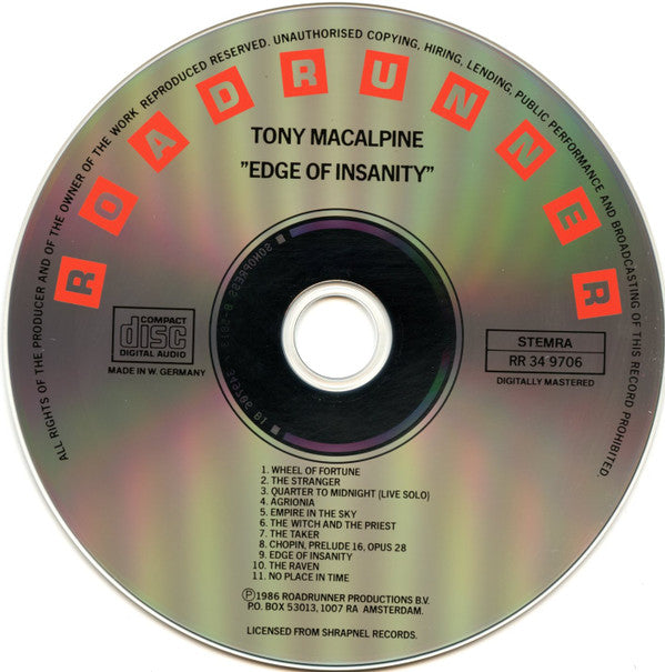 Tony MacAlpine : Edge Of Insanity (CD, Album, RP)