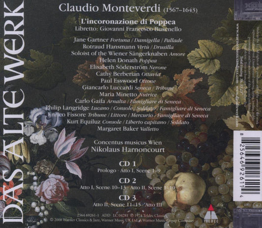 Claudio Monteverdi - Helen Donath • Elisabeth Söderström • Cathy Berberian • Kurt Equiluz • Paul Esswood • Philip Langridge • Concentus Musicus Wien • Nikolaus Harnoncourt : L'Incoronazione Di Poppea (3xCD, Album, RE, RM)