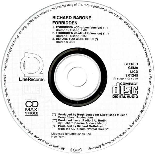 Richard Barone : Forbidden (CD, Maxi)