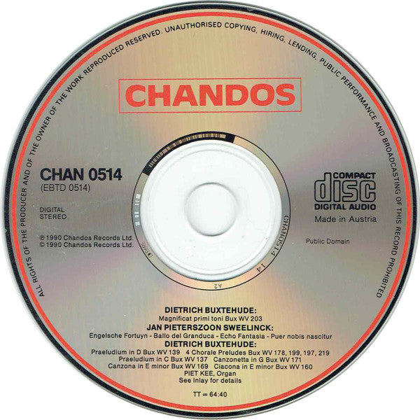 Dieterich Buxtehude, Jan Pieterszoon Sweelinck, Piet Kee : Piet Kee Plays Buxtehude & Sweelinck On The Newly Restored Organ Of St Laurens, Alkmaar (CD)