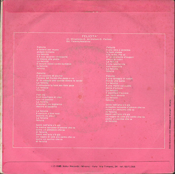 Al Bano & Romina Power : Felicità (7", Single)